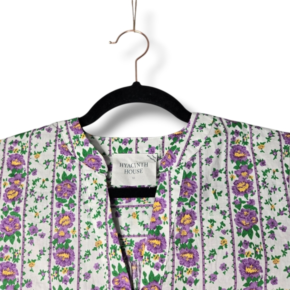 Hyacinth House Popover Blouse Lavender Flowers Ruffle Trim Flare Sleeve size XS - Picture 3 of 14